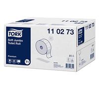 Tork 110273 Rollos de papel higiénico Jumbo Premium de larga duración de 2 capas compatibles con el sistema higiénico Jumbo Tork T1, 6 rollos (6 x 1800 hojas)