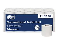 Tork 110782 Rollos de papel higiénico Advanced suave T4 / Rollos wc de 3 capas compatibles con el sistema higiénico de rollos pequeños Tork T4, 30 rollos x paquete