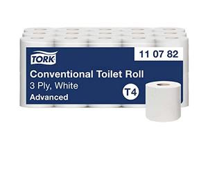 Tork 110782 Rollos de papel higiénico Advanced suave T4 / Rollos wc de 3 capas compatibles con el sistema higiénico de rollos pequeños Tork T4, 30 rollos x paquete