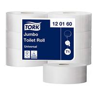 Tork 120160 Rollos de papel higiénico Jumbo Universal de larga duración de 1 capa compatibles con el sistema higiénico Jumbo Tork T1, 6 rollos (6 x 2400 hojas)