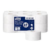 Tork 120280 Rollos de papel hihiénico mini Jumbo, de, 12 rollos x 850 hojas | Advanced, compatibles con el sistema higiénico minijumbo T2, 2 capas, Advanced