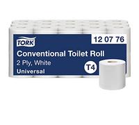 Tork 120776 Rollos de papel higiénico Universal suave T4 / Rollos wc de 2 capas compatibles con el sistema higiénico de rollos pequeños Tork T4, 30 rollos x paquete