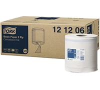 Tork 121206 Papel de secado básico M2 / Pañitos de limpieza de 2 capas compatible con el sistema M2, blanco, 6 bobinas x paquete