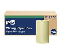 Tork 129255 Papel verde de secado multiuso fuerte W5 / Pañitos de limpieza de 2 capas compatible con el sistema W5, 10 bobinas x paquete