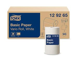 Tork 129265 Papel básico de Dos Capas/Paños de Papel compatibles con el dispensador Basic Paper Vario Roll W5 / Universal / 10 x bobinas de 55 m/Color Blanco