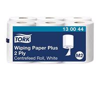 Tork 130044 Papel de secado extra multiuso Premium de 2 capas compatible con el sistema de alimentación central grande M2, blanco, 6 rollos x 125m