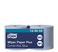 Tork 130052 Papel de secado extra Premium/Paños de limpieza compatibles con el sistema W1 y W2 / 2 x bobinas / 2 capas/Azul