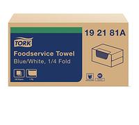 Tork 192181A Paño de servicio de alimentos, 1/4 pliegue, 1 capa, 13 pulgadas de ancho x 21 pulgadas de largo, azul/blanco (caja de 1 caja, 240 paños)