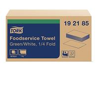 Tork 192185 Paño de servicio de alimentos, 1/4 pliegue, 1 capa, 29,2 cm de ancho x 53,3 cm de largo, verde/blanco (caja de 600 toallas por caja) caja autodispensable