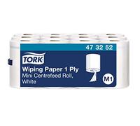Tork 473252 Papel de secado multiuso Advanced de 1 capa compatible con el sistema de alimentación central pequeño M1, cilindro de cartón sacable, blanco, 12 rollos x 343