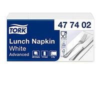 Tork 477402 Soft Lunch/Servilletas para almuerzo de dos capas/plegado americano 1/8 / color blanco / 10 paquetes x 200 unidades (2000 servilletas)/ 33 cm x 33 cm/Advanced