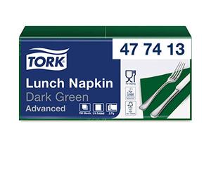 Tork 477413 Lunch Soft/Servilletas suaves para almuerzo / 10 paquetes x 150 unidades (1500 unidades) / pliegue 1/4 / color verde oscuro / 3 capas / 33 x 32,6 cm/Advanced