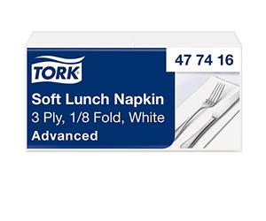 Tork 477416 Soft Lunch/Servilletas para almuerzo de tres capas/plegado americano 1/8 / color blanco / 10 paquetes x 150 unidades (1500 servilletas) / 33 x 32,6 cm/Advanced