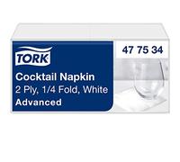 Tork 477534 Cocktail Servilleta blanca de papel, 2 capas, 12 paquetes de 200 unidades (2400 servilletas), 24 cm x 24 cm, Advanced