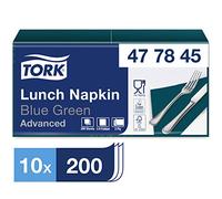Tork 477845 Lunch/Servilletas para almuerzo / 10 paquetes x 200 unidades (2000 servilletas) / color verde azulado / 2 capas / 33 x 32,6 cm/Advanced