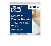 Tork 478145 Linstyle Servilleta para cena blanca/Servilleta Airlaid con plegado americano 1/8 / 1 capa / 12 paquetes x 50 unidades (600 servilletas) / 40 cm x 39 cm/Premium