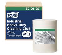 Tork 570137 Paño de limpieza industrial ultrarresistente Premium / 1 capa/Papel multiuso compatible con los sistemas W1, W2 y W3 / 1 bobina x 60,8 m de largo/color blanco