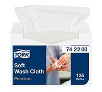 Tork 742200 Paños para lavado, 1 x 135 paños (32x30cm | franelas extra suaves Premium de 1 capa, Blancoo