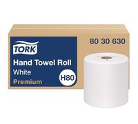 Tork 8030630 - Rollo de toalla de mano de papel premium, 1 capa, 21 cm de ancho x 600 pies de largo, color blanco (caja de 6 rollos, 600 pies por rollo, 3.600 pies por caja)