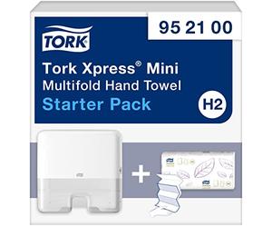 Tork 952100 Kit de inicio mini / 1 x Dispensador + 1 x Recambio de toallas de mano para el sistema de toallas entredobladas H2 / Blanco (100 hojas)