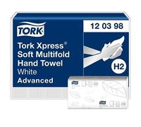 Tork Express Toalla de Mano Entreplegada Suave Blanco H2, Advanced, Toallas de papel plegadas para dispensador, Absorbente, Suave, 2 capas, 21 x 180 servicios, 120398