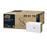Tork 290179 Toallas verdes de mano de papel Tork Advanced plegadas en V / Toallitas secamanos absorventes, compatibles con el sistema de Tork H3