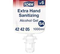Tork Gel Desinfectante de Manos con Alcohol Extra S4, Sin Residuos Pegajosos, 6 x 1000 ml, 424205