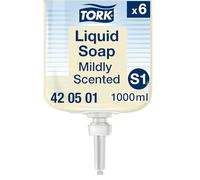 Tork Jabón Líquido Suave, Jabón multiusos para dispensadores S1/S11, aroma fresco, 6×1000ml, 420501