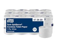 Tork OptiServe Papel Higiénico sin Madril Blanco T7, Universal, 1 capa, 24 × 1250 hojas, 472620