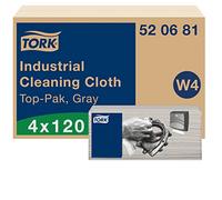 Tork Paño de limpieza industrial gris W4, flexible y suave, 4 x 120 Paños, 520681