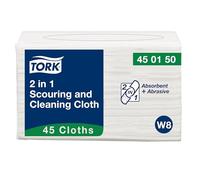 Tork Paño de Limpieza y Fregado 2 en 1 Blanco W8, 450150 | Bayeta Reutilizable, 45 unidades