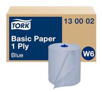 Tork Papel Básico 1 Capa Azul W6, Rollo de papel de secado en toalla, 6 × 250 m, 130002