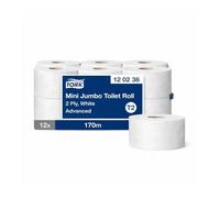 Tork Papel Higiénico Mini Jumbo Blanco T2, Avanzado, 2 capas, 12 x 170 metros, 120238