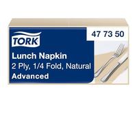 Tork Servilleta de almuerzo, Natural, 1/4 pliegue de 2 capas, 33 cm x 33 cm, 200 servilletas, 477350
