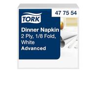 Tork Servilleta de Cena Blanca, Plegado 1/8, 2 capas, 39 cm x 39 cm, 12 x 150 servilletas, 477554