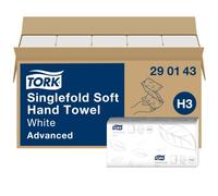 Tork Singlefold Paper Towels 290143 - H3 Advanced Folded Paper Towels for Singlefold Dispenser - Absorbentes, resistentes al desgarro, de 2 capas, blancas - 15 x 250 hojas