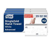 Tork Soft Singlefold Paper Hand Towels White H3, Toallas plegadas avanzadas para dispensadores comerciales, absorbentes, resistentes al desgarro, 2 capas, 5 x 250, 290258