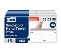 Tork Toallas de mano de un solo pliegue, 290258, 15 x 250 hojas