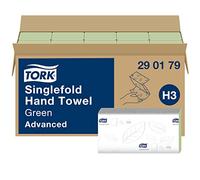 Tork Toallas de Manos Plegadas Verdes H3, Avanzadas, Dispensación Única, 15 x 250 Hojas, 290179