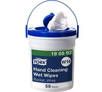 Tork toallitas húmedas con cubo dispensador, 1x58 toallitas de mano, 190592 | Blanco, 1 capa, W14