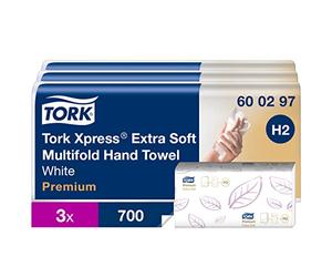 Tork Xpress 600297 Toallas de mano Premium / Toallas secamanos compatibles con el sistema H2 de Tork / 700 toallas / 3 paquetes/ Blanco