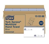Tork Xpress Multifold Paper Hand Towels 150388 - Toallas de mano plegadas universales H2 para dispensadores comerciales - 3 paneles, 2 capas, azul - 20 x 237 hojas