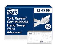 Tork Xpress Toalla de Mano Entreplegada, Toalla de papel plegada H2 Advanced para dispensador, Absorbente, Resistente a roturas, Grande, 2 capas, Blanco, 21 x 136 hojas, 120399