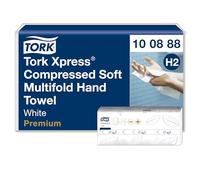 Tork Xpress Toallas de Mano Entreplegadas Suaves Comprimidas Blanco H2, Premium, 2 capas, Plegado en M, Grandes, 12×170 hojas, 100888
