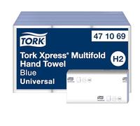 Tork Xpress Toallas de Manos Multidobladas Azules H2, Universal, 1 capa, Fibras 100% Recicladas, 12 x 250 hojas, 471069
