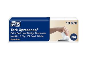 Tork Xpressnap® Image Servilleta Extrasuave Blanca Diseño con Hoja para Dispensador N4, 1/4 pliegue, 2 capa, 500 servilletas, 10.7cm x 16.5cm cada, 13670