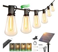 Torkase Cadena de luces solares para exteriores, 120 pies / 36 m, ST38, guirnalda de luces con 50 + 2 bombillas LED de plástico, carga solar, 4 modos, impermeable, para jardín, terraza, boda, fiesta,