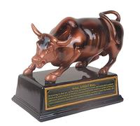 Torkia Figura Oficial de Bronce de Wall Street, con Base, Toro embistiendo, Estatua de Mercado bursátil de Nueva York, Medio, 12,7 cm