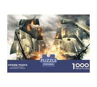 Tormenta en el Mar Buque de Guerra Puzzle de 1000 Piezas Papel para Adultos Batalla Nocturna Juego de Puzzle 1000 Piezas Familia Hogar 38x26cm/1000pcs