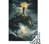 Tormenta Faro Escena Paquete De Rompecabezas 1000 Piezas para Fans Adultos, Cartón Grueso, Decoración Mural, Regalo De Año Nuevo, Juego De Reto Difícil 52x38cm/1000pcs